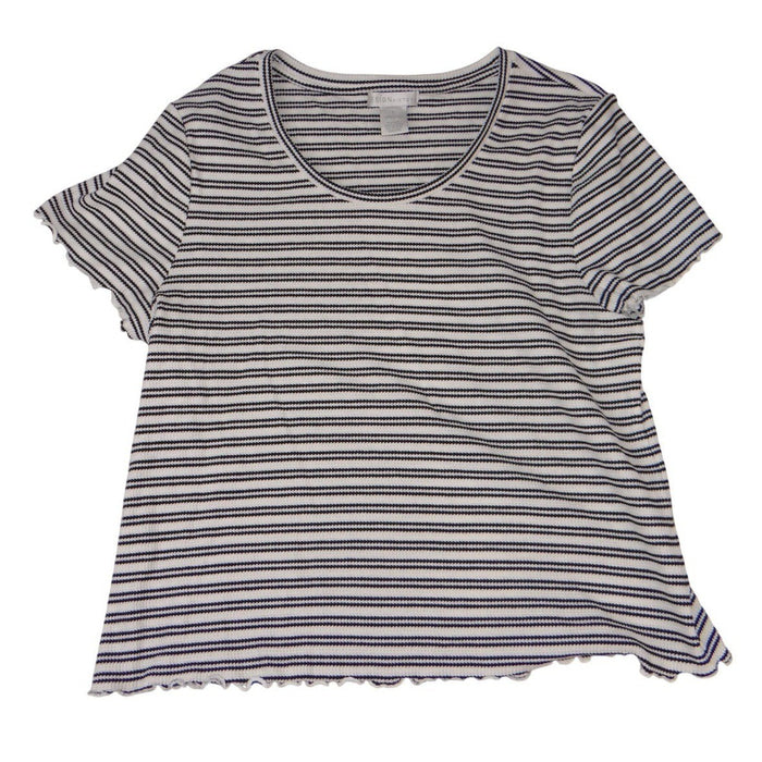 Design History Womens Black White Striped Cotton Lettuce Edge Knit Top Large0