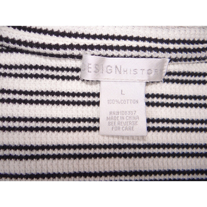 Design History Womens Black White Striped Cotton Lettuce Edge Knit Top Large2