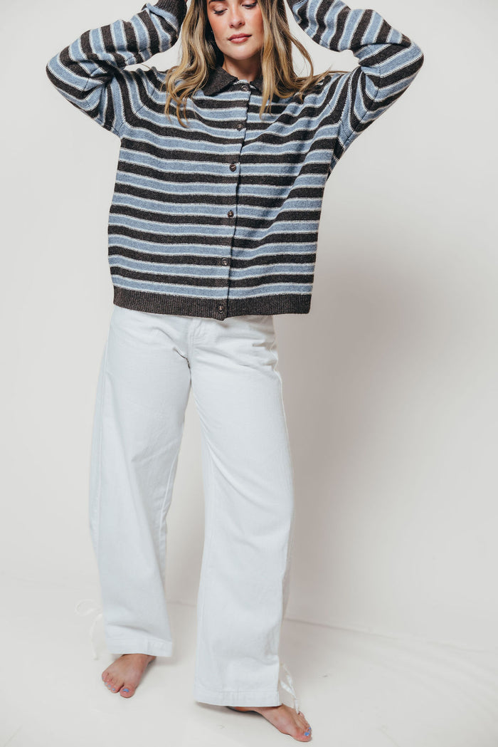 Donna Collard Striped Cardigan Top in Choco Blue