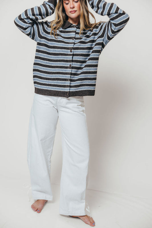 Donna Collard Striped Cardigan Top in Choco Blue