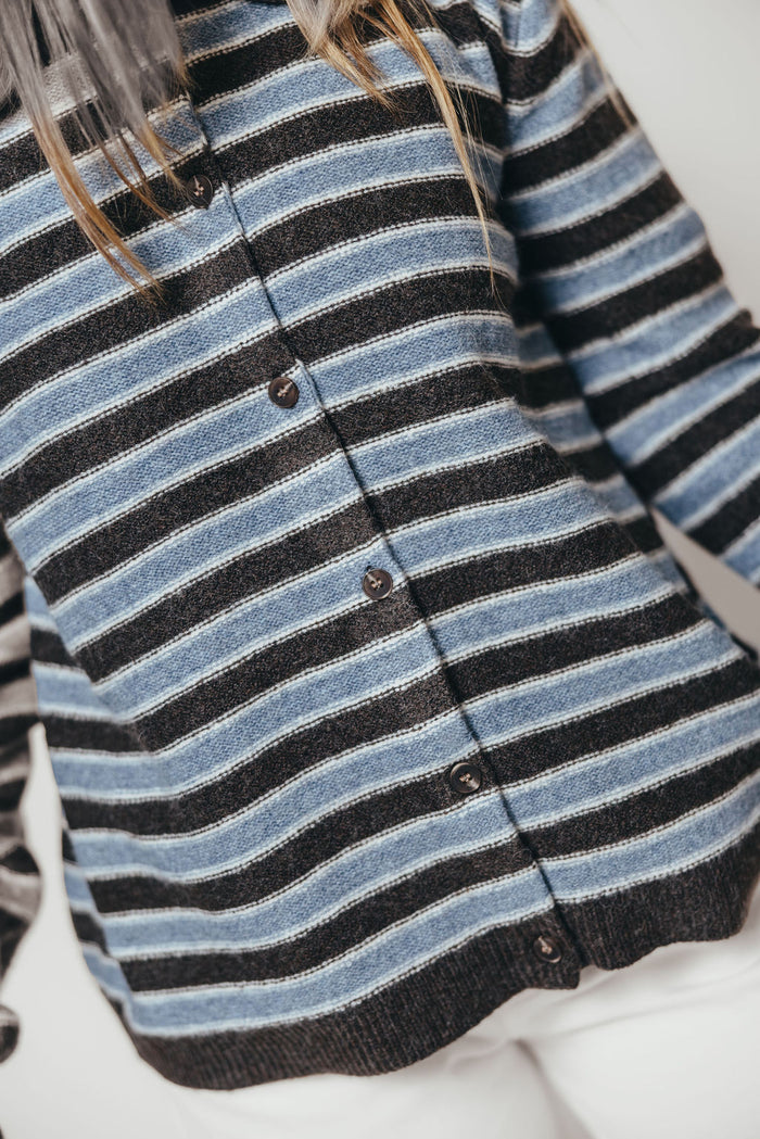 Donna Collard Striped Cardigan Top in Choco Blue