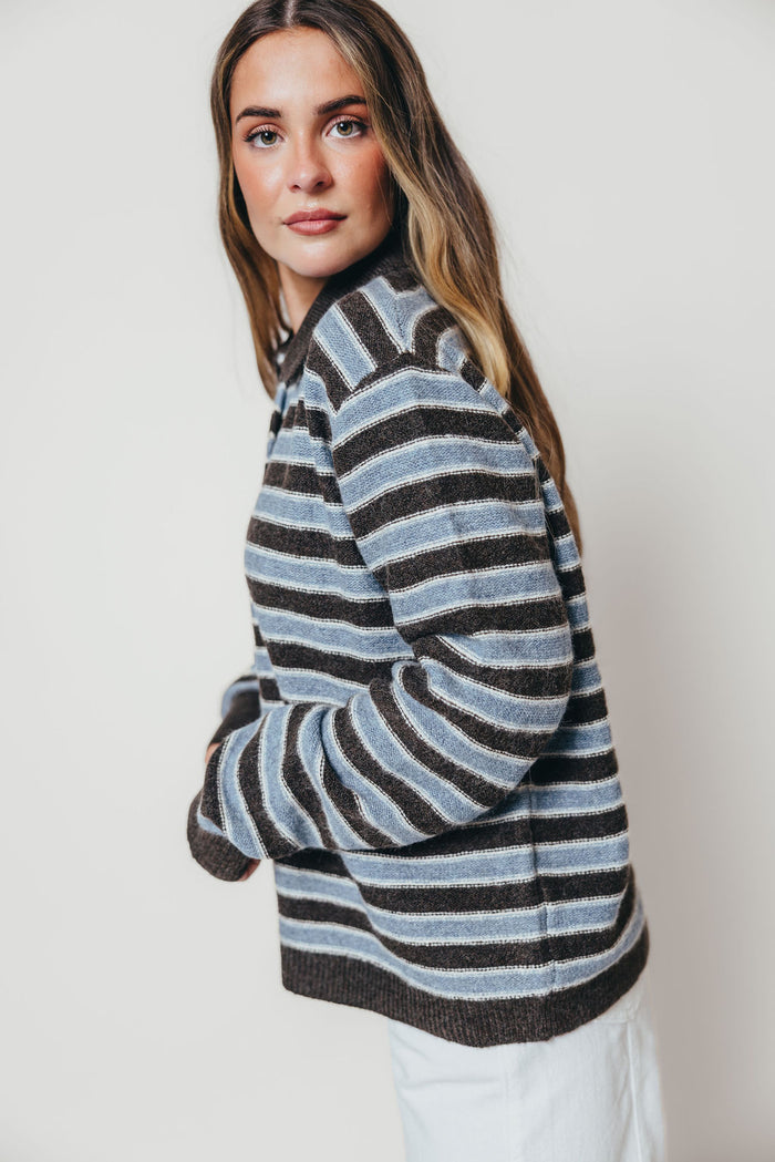 Donna Collard Striped Cardigan Top in Choco Blue
