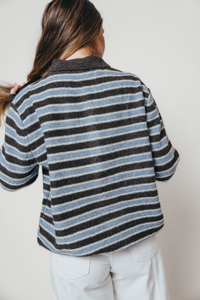 Donna Collard Striped Cardigan Top in Choco Blue