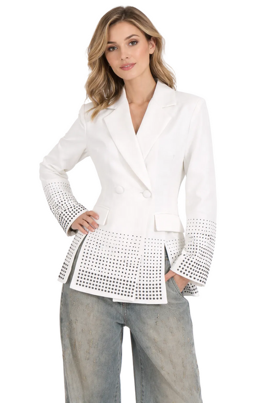 Double-breasted blazer with perforated hem details – EDGE