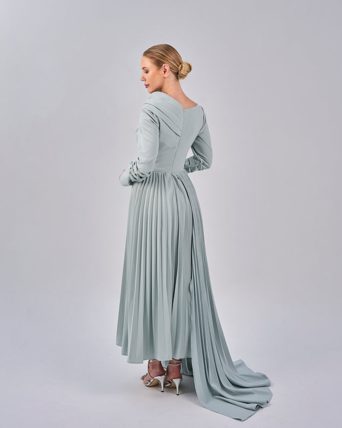 Draped - Pleated dress with asymmetrical neckline - ELODIE