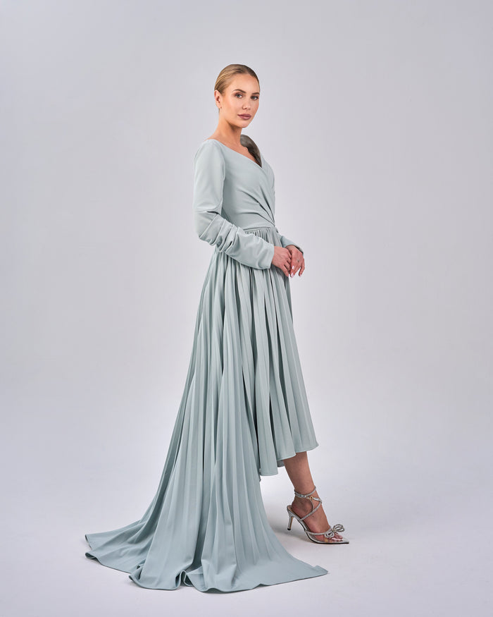 Draped - Pleated dress with asymmetrical neckline - ELODIE