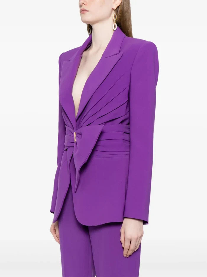 Draped belted blazer pants set with flared legs – Vronik