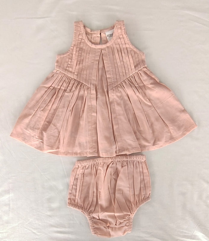 Dusty Pink Solid Color Pintuck Gathered Dress dress & diaper cover Yo Baby Wholesale