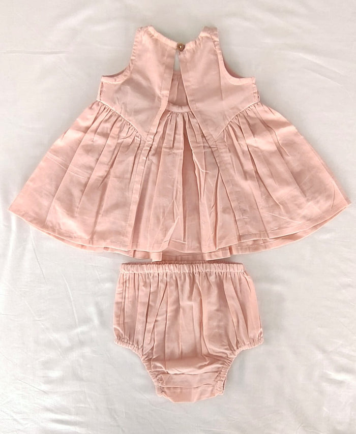 Dusty Pink Solid Color Pintuck Gathered Dress dress & diaper cover Yo Baby Wholesale