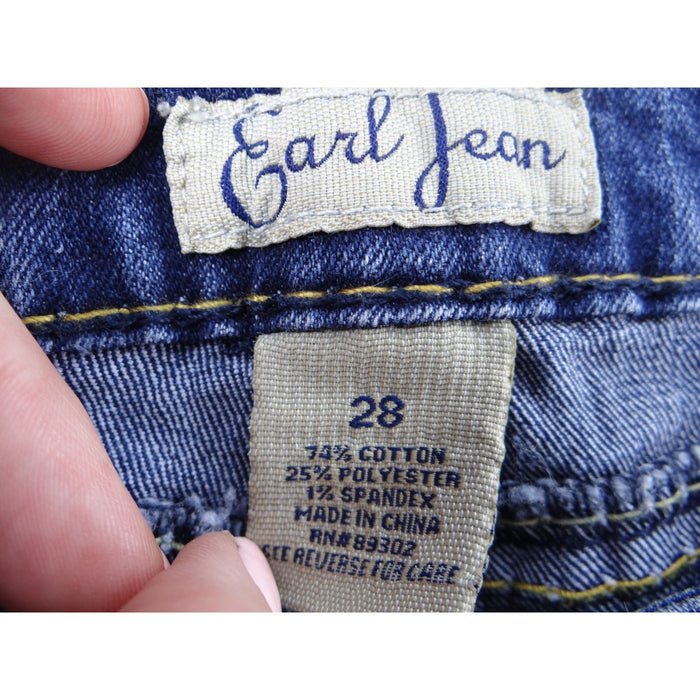 Earl Jean Blue Denim Bootcut Jeans Embellished Pockets Size 281