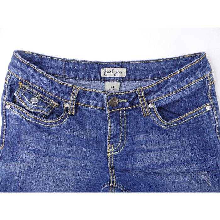 Earl Jean Blue Denim Bootcut Jeans Embellished Pockets Size 282