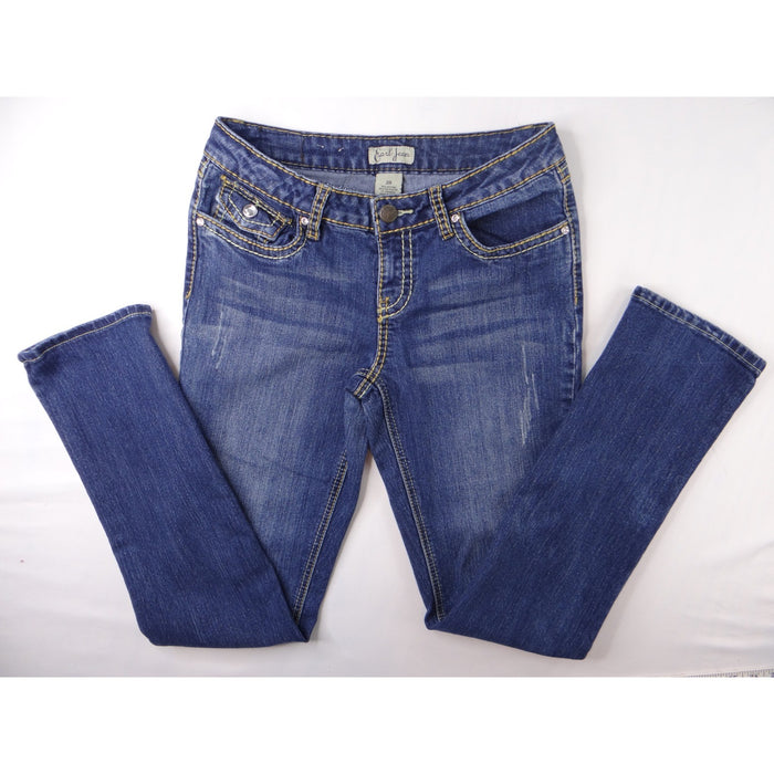 Earl Jean Blue Denim Bootcut Jeans Embellished Pockets Size 283