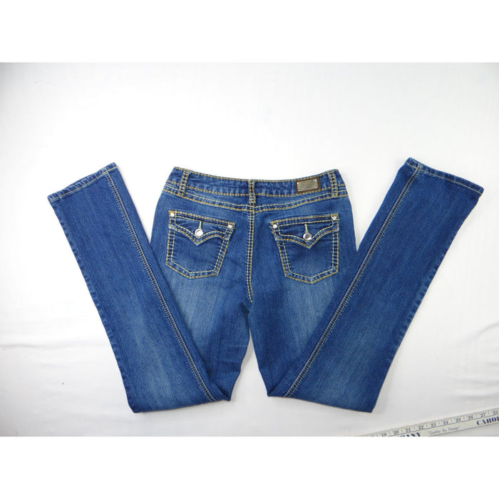 Earl Jean Blue Denim Bootcut Jeans Embellished Pockets Size 285