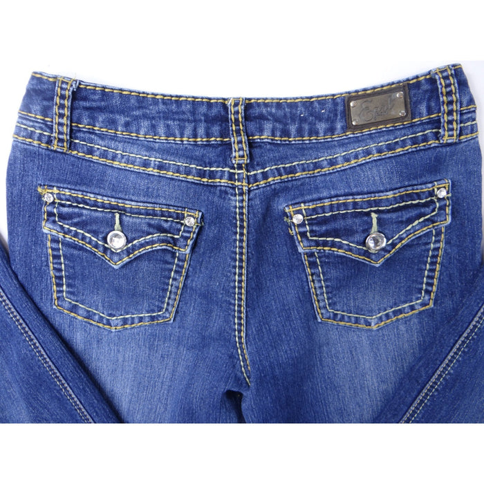 Earl Jean Blue Denim Bootcut Jeans Embellished Pockets Size 286