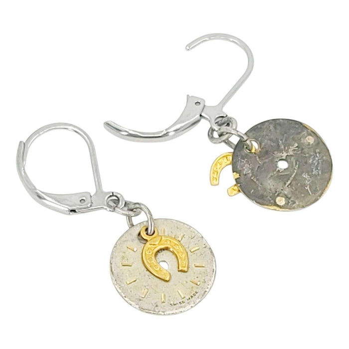 Earrings - Horseshoes on Watch Faces (Stainless Steel) by Christine Stoll