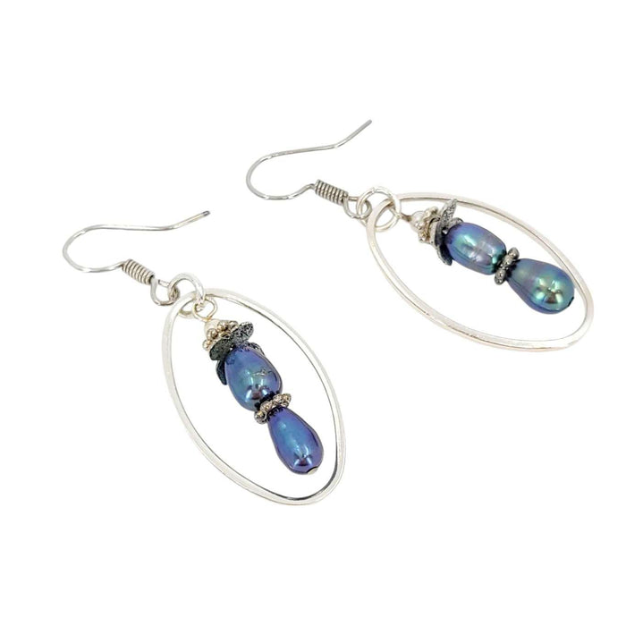 Earrings - Oval Frame Pearl Drops (Peacock) by Tiny Aloha