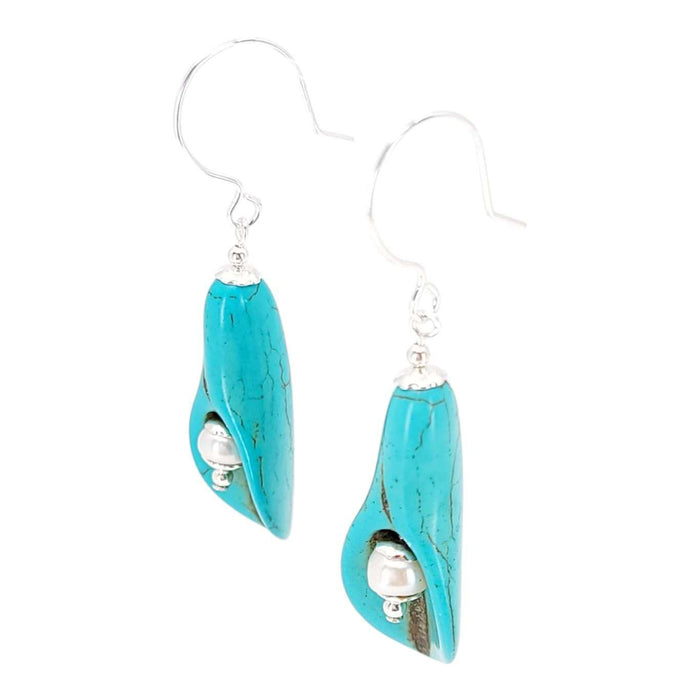 Earrings - Peace Lily Drops (Howlite, Pearl, Sterling Silver) by Tiny Aloha