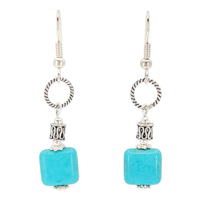 TAE233 $25 - Howlite Square Ring Drop Earrings