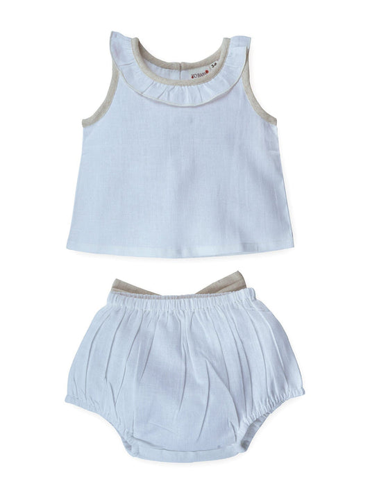 Top And Bow Bloomer Set : ECRU : Infant : Baby Girl : New Born Top & Shorts Set Yo Baby India