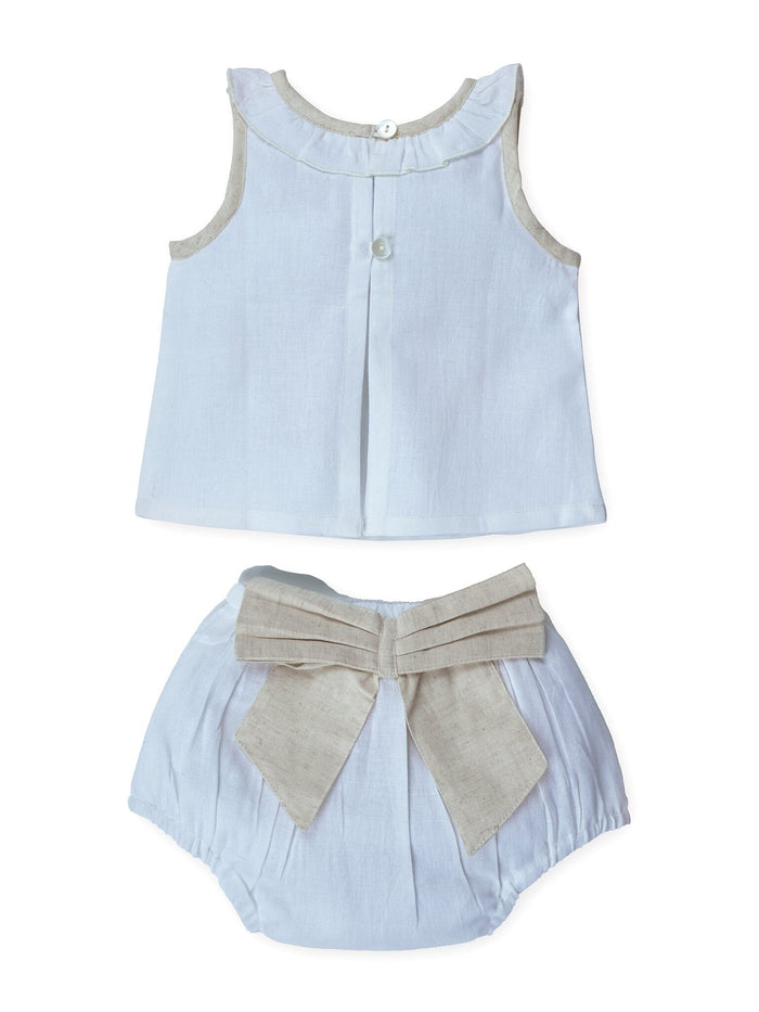 Top And Bow Bloomer Set : ECRU : Infant : Baby Girl : New Born Top & Shorts Set Yo Baby India