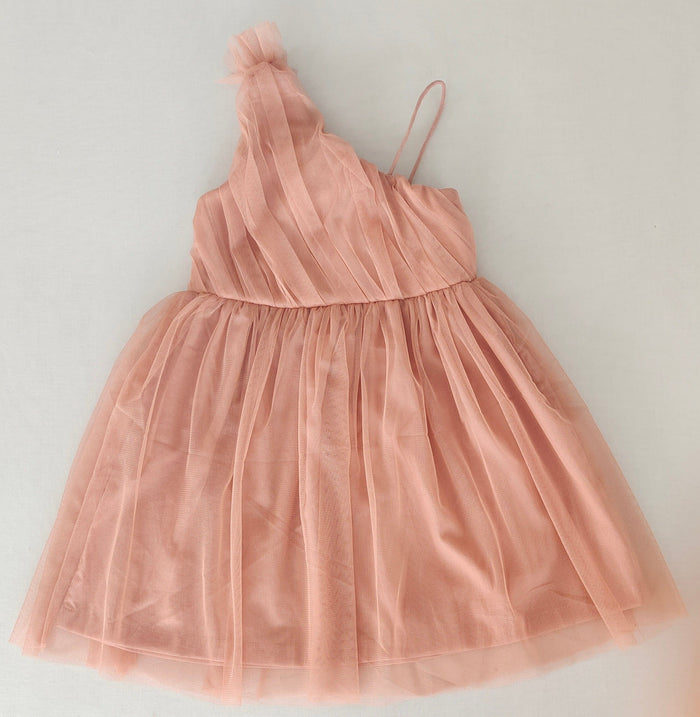 Elegant Dusty Pink One-Shoulder Nylon Tulle Dress with Cotton Lining for Kids & Infants DRESS Yo Baby India