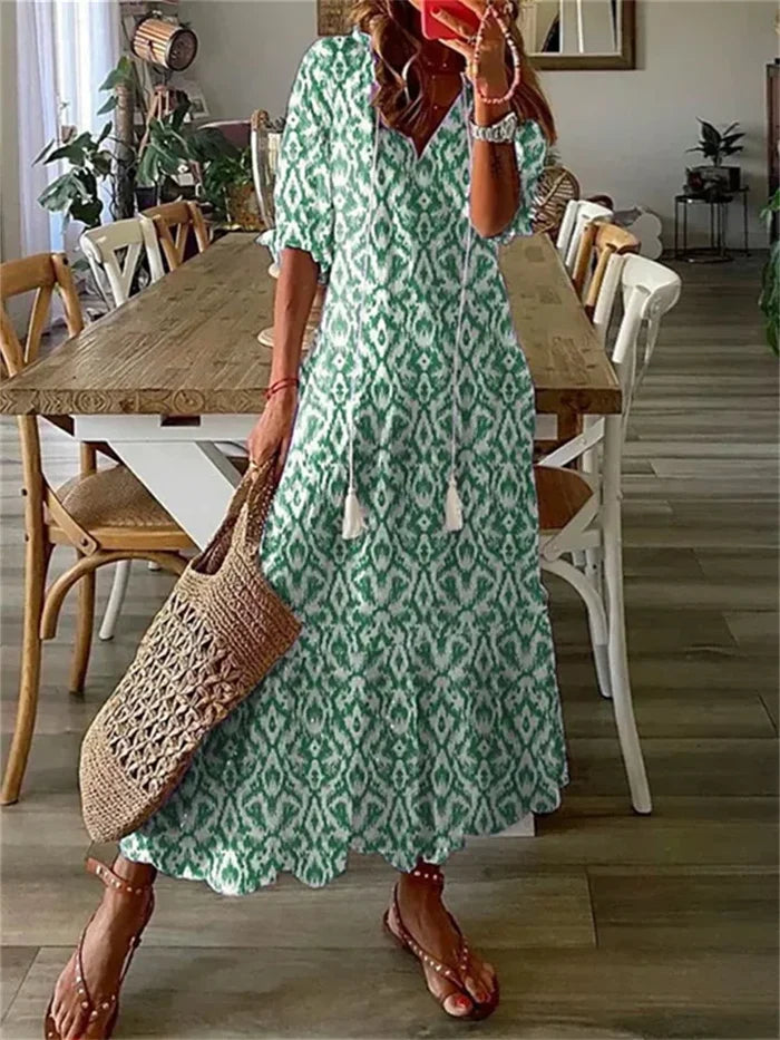 Ella - Boho Women's Summer Dress with V-Neck and Tassel Detail