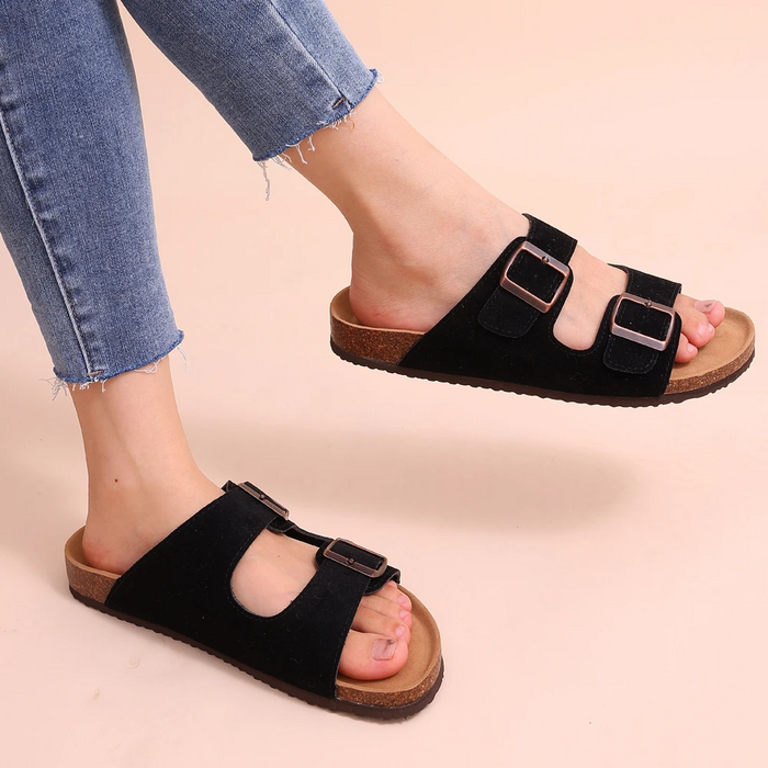 Ella - Comfortable Women's Orthopedic Sandals Slide with Double Buckle Strap and Cork Footbed