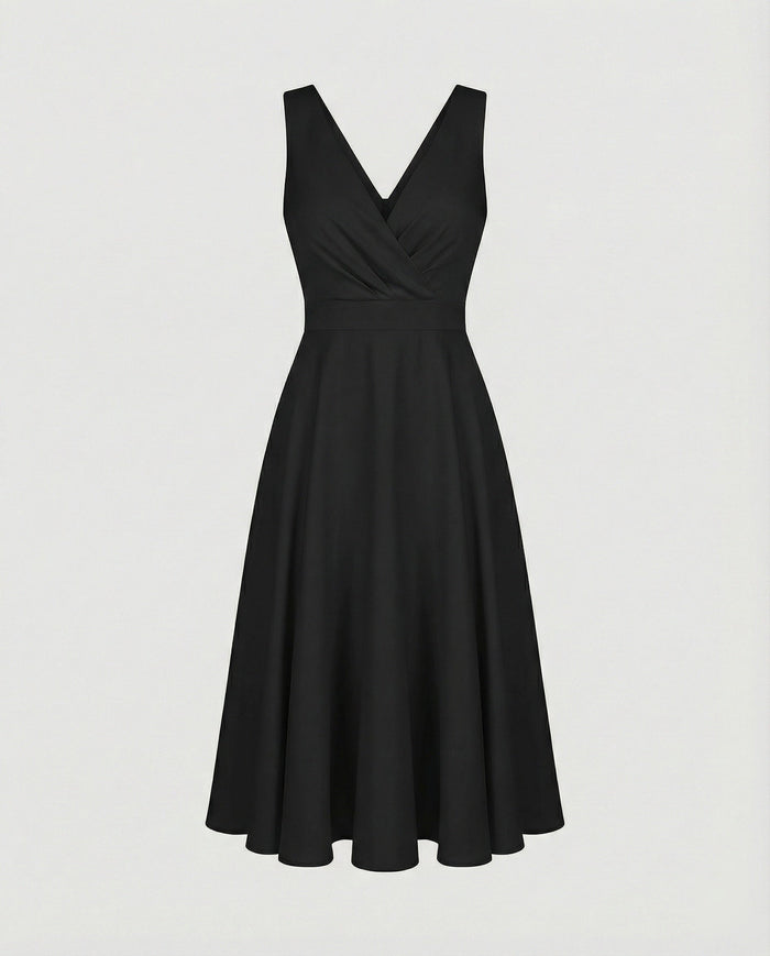 Ella - Elegant Women's Wedding Guest Dress with Wrap V-Neck and Flared Midi Skirt