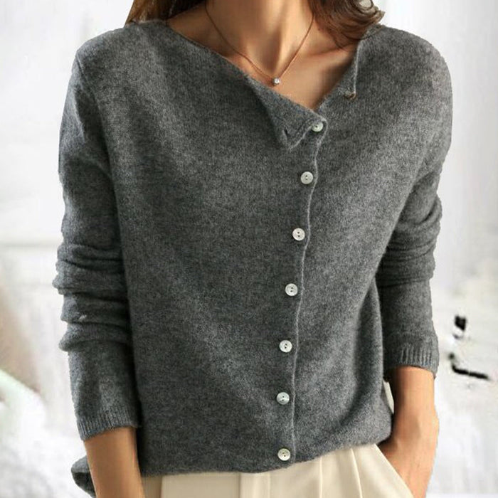 Ella - Women's Cardigan Sweater Wool Style with Asymmetric Neckline