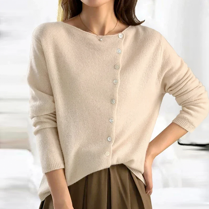 Ella - Women's Cardigan Sweater Wool Style with Asymmetric Neckline
