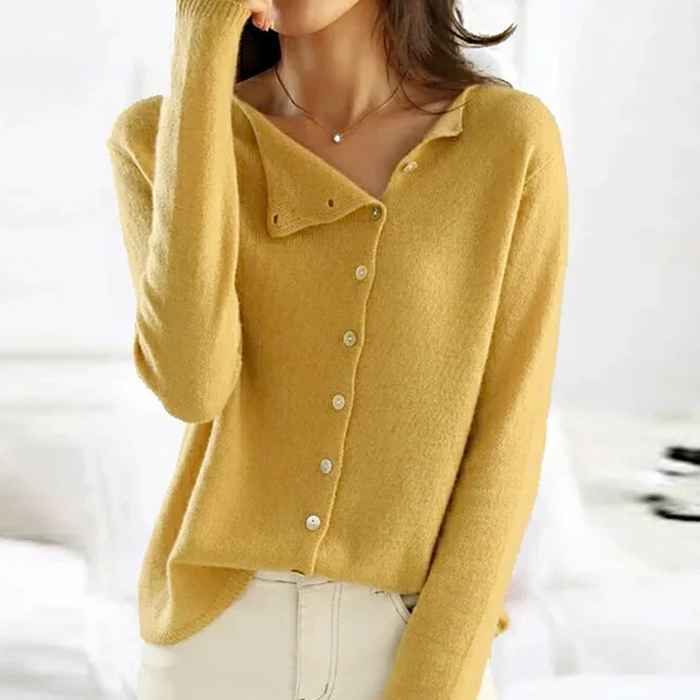 Ella - Women's Cardigan Sweater Wool Style with Asymmetric Neckline