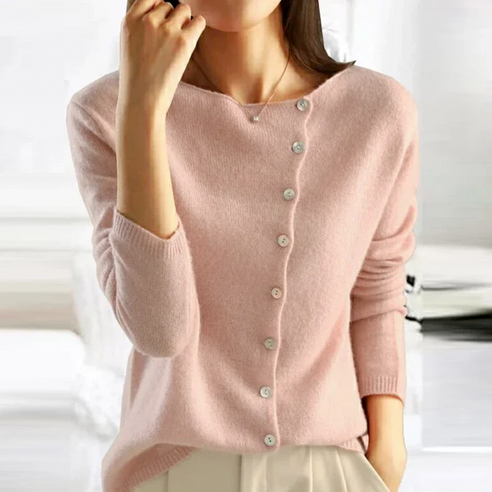 Ella - Women's Cardigan Sweater Wool Style with Asymmetric Neckline