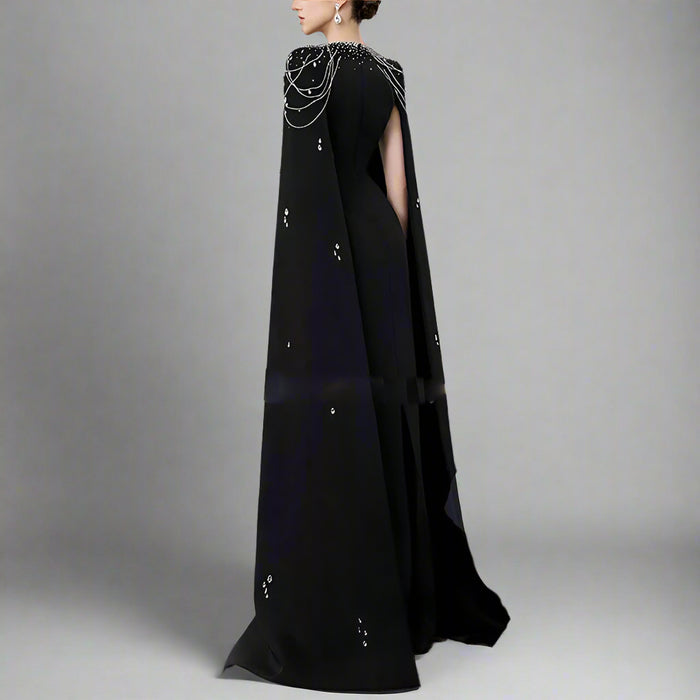 embellished column dress with shoulder cape - Nomalh