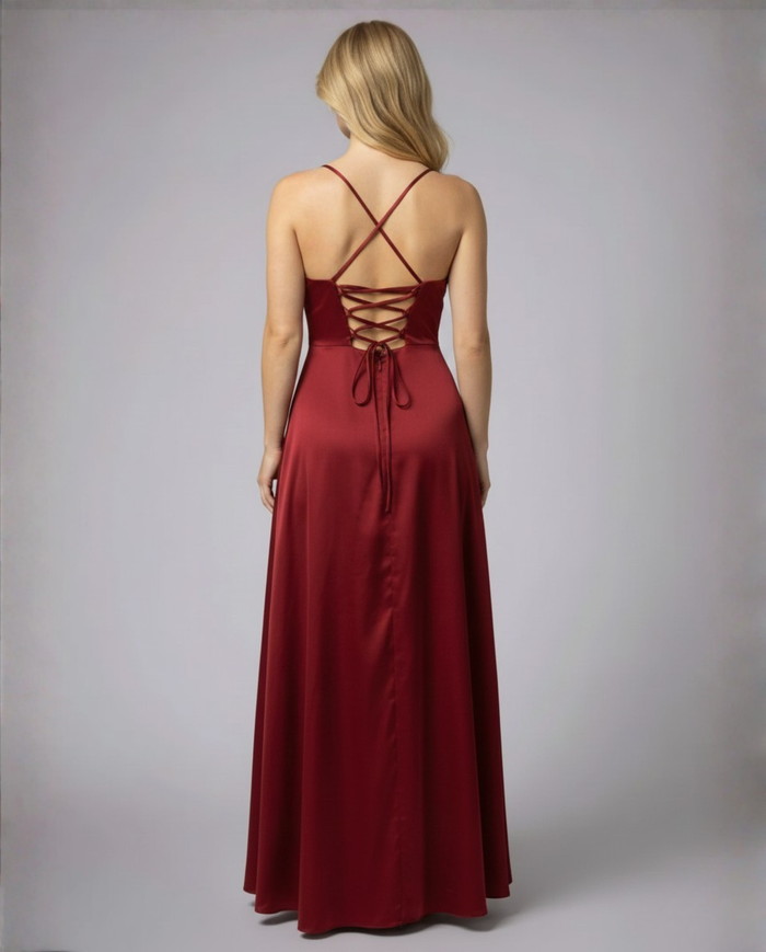 Emily - Elegant Women's Wedding Guest Dress with Cowl Neck and Side Slit