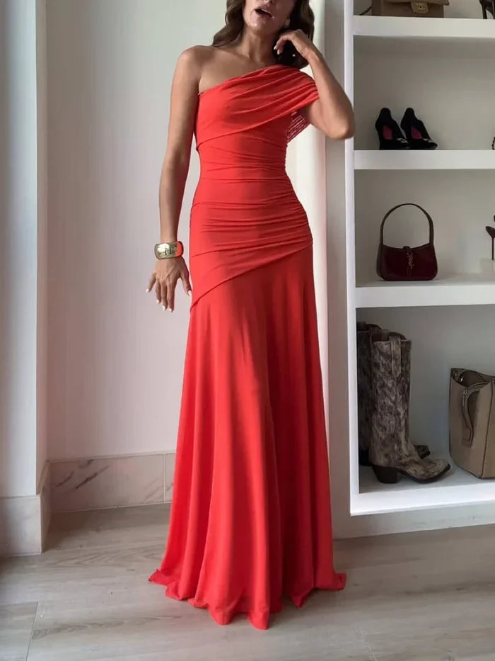 Emma - Elegant Women's One Shoulder Wedding Guest Dress with a Ruched Bodice