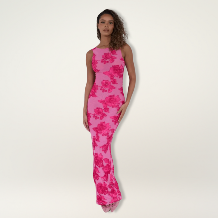 Emma - Elegant Women's Wedding Guest Dress with Floral Print and Maxi Length