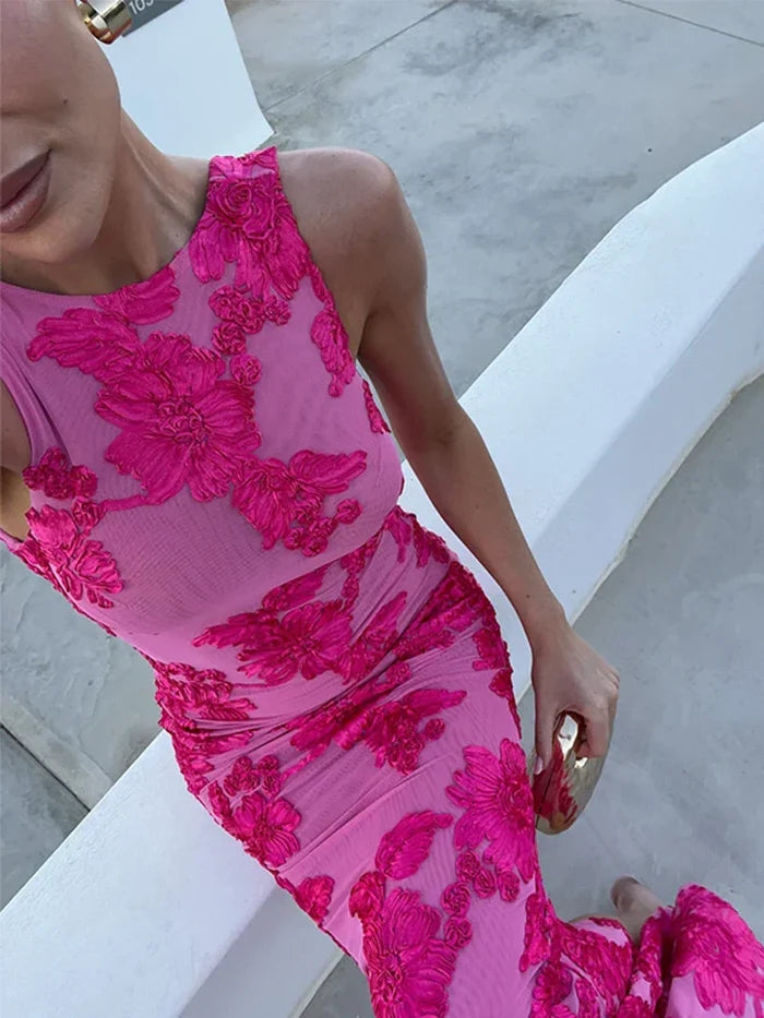Emma - Elegant Women's Wedding Guest Dress with Floral Print and Maxi Length