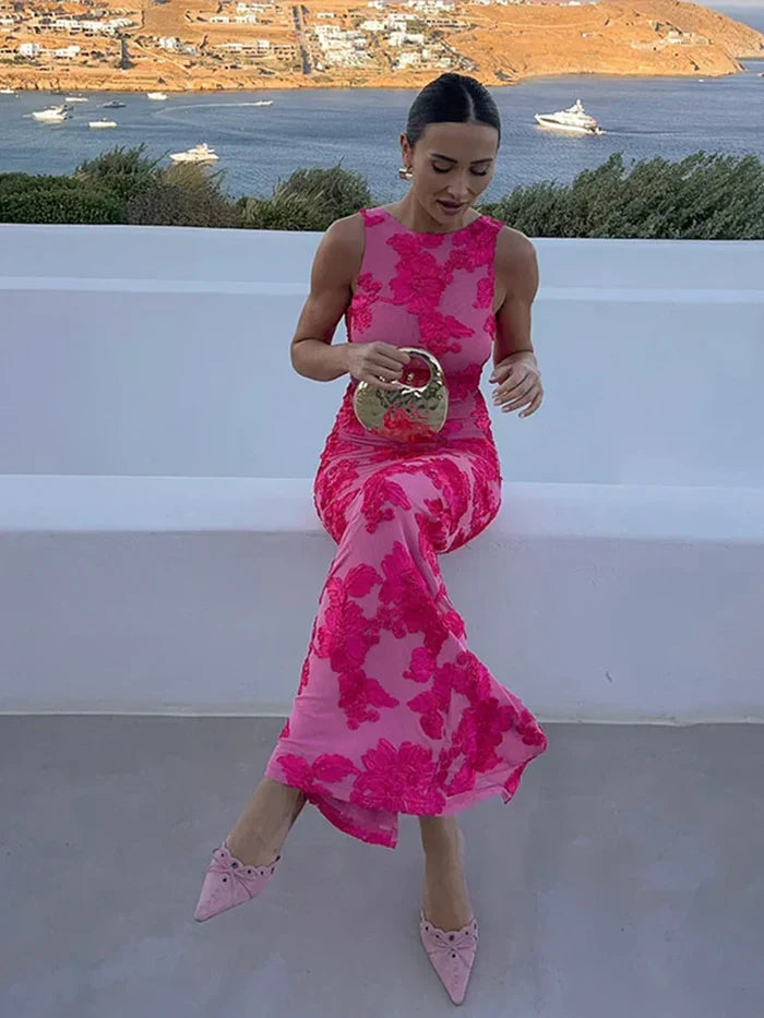 Emma - Elegant Women's Wedding Guest Dress with Floral Print and Maxi Length