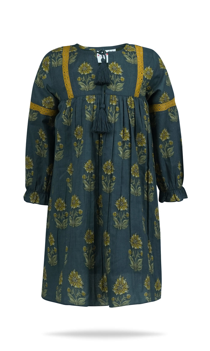 Esti Dress : MOSS GREEN : Infant : Toddler : Tween dress & diaper cover Yo Baby India