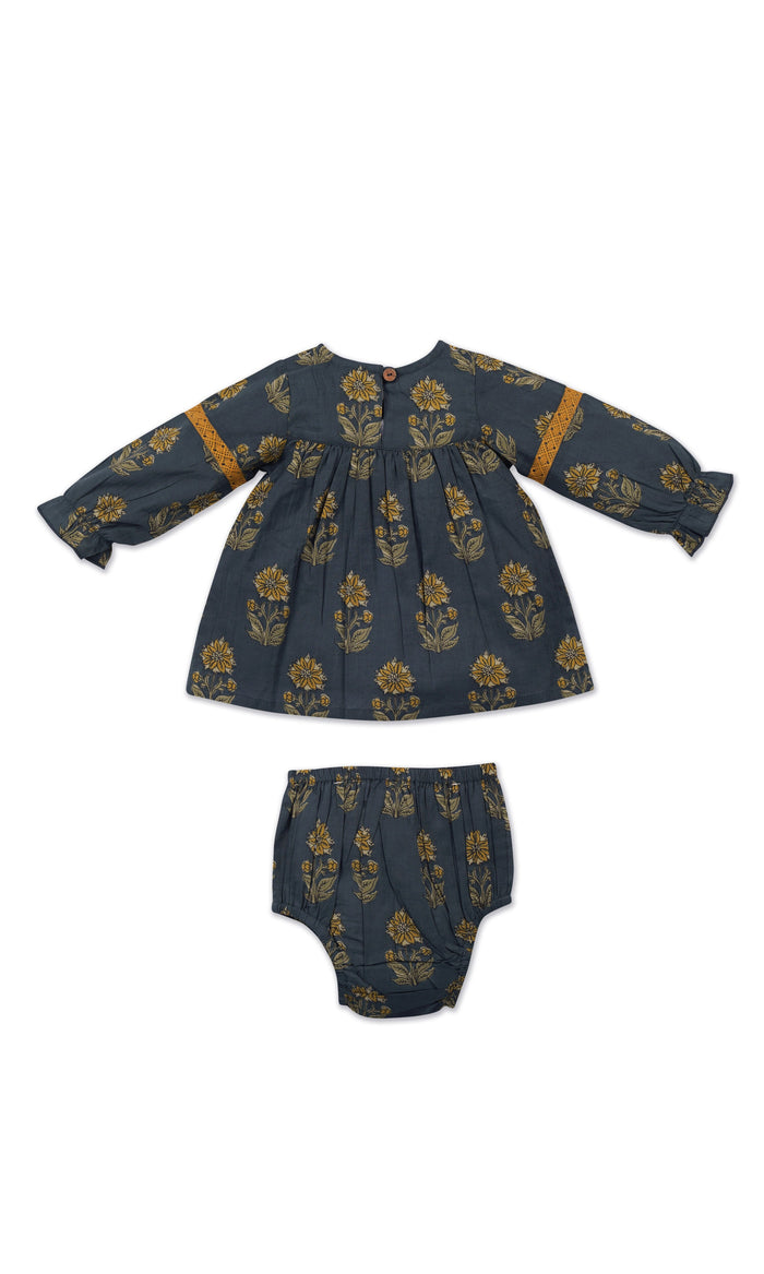 Esti Dress : MOSS GREEN : Infant : Toddler : Tween dress & diaper cover Yo Baby India