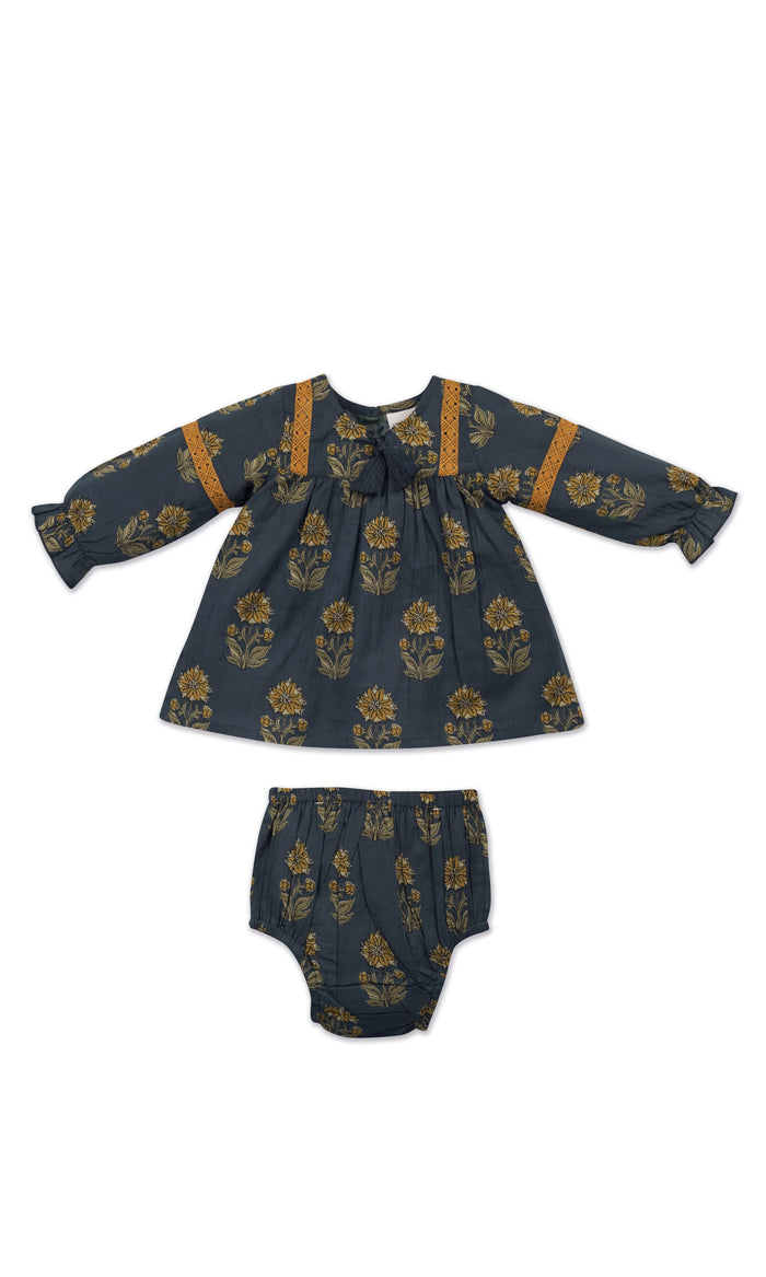 Esti Dress : MOSS GREEN : Infant : Toddler : Tween dress & diaper cover Yo Baby India