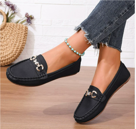 Evelyn - Women's Casual Comfort Loafers with Chain Accent