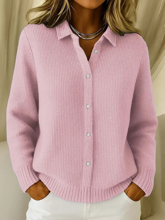 Evelyn - Women's Knitted Cardigan Sweater Collared Button Front for Fall