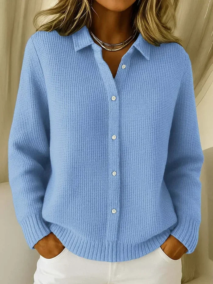 Evelyn - Women's Knitted Cardigan Sweater Collared Button Front for Fall