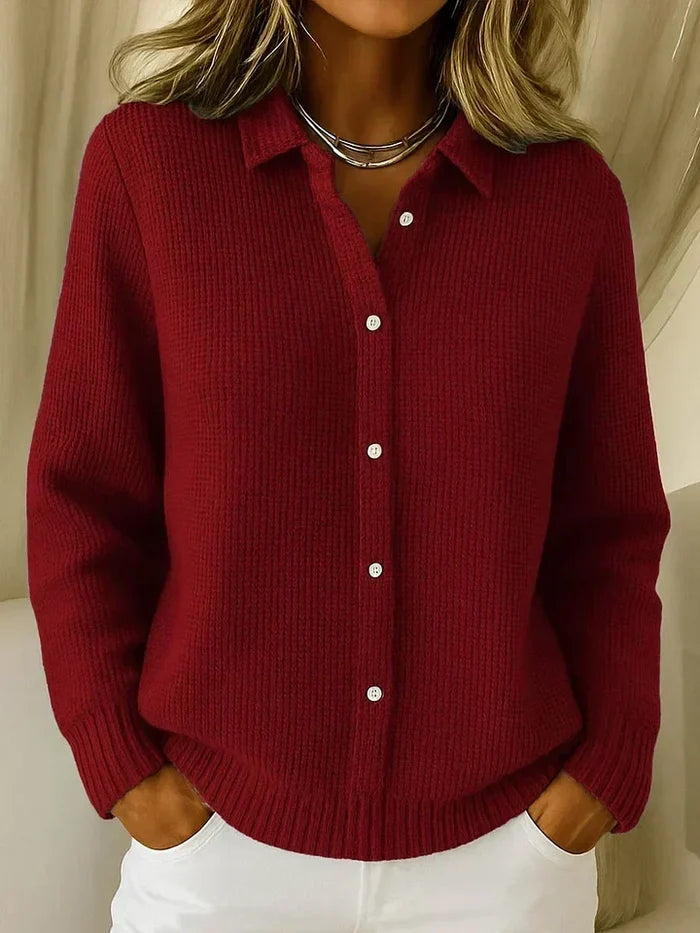 Evelyn - Women's Knitted Cardigan Sweater Collared Button Front for Fall