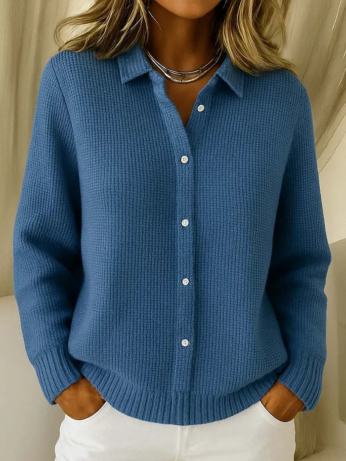 Evelyn - Women's Knitted Cardigan Sweater Collared Button Front for Fall