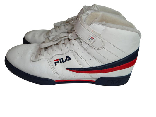 Fila Men's White High Top Sneakers with Red and Navy Accents0