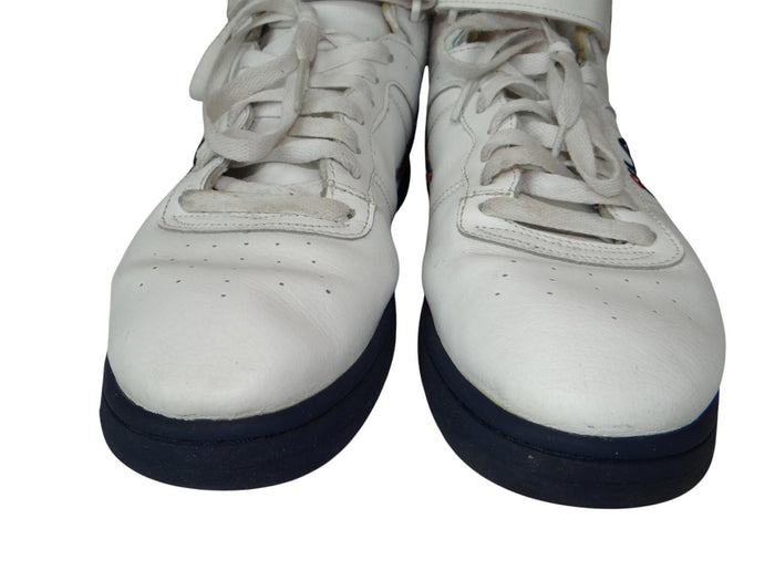 Fila Men's White High Top Sneakers with Red and Navy Accents2