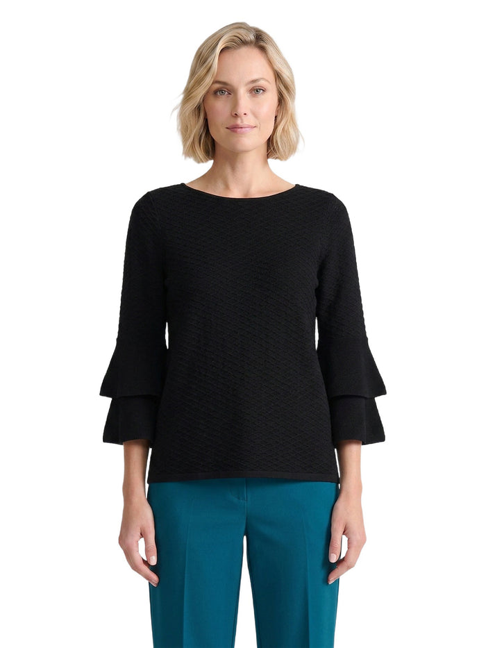 Flare Sleeve Boat Neck Top, Black | Kasper