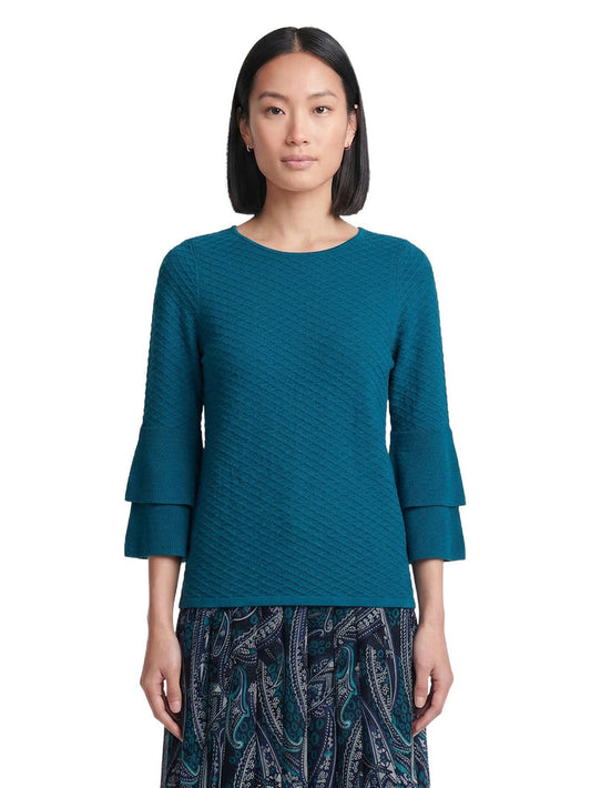 Flare Sleeve Boat Neck Top, Bottle Teal | Kasper